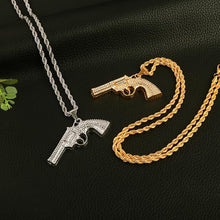 Load image into Gallery viewer, Revolver Uzi Gun Pendant Necklaces Women Men Hip Hop Jewelry Steampunk Bling Rhinestone Gold Long Chain Necklace