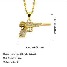 Load image into Gallery viewer, Revolver Uzi Gun Pendant Necklaces Women Men Hip Hop Jewelry Steampunk Bling Rhinestone Gold Long Chain Necklace
