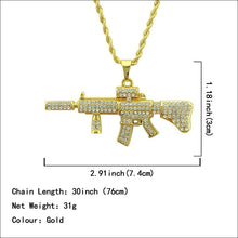 Load image into Gallery viewer, Revolver Uzi Gun Pendant Necklaces Women Men Hip Hop Jewelry Steampunk Bling Rhinestone Gold Long Chain Necklace