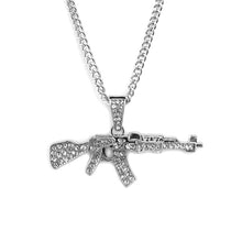 Load image into Gallery viewer, Revolver Uzi Gun Pendant Necklaces Women Men Hip Hop Jewelry Steampunk Bling Rhinestone Gold Long Chain Necklace