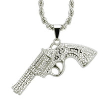 Load image into Gallery viewer, Revolver Uzi Gun Pendant Necklaces Women Men Hip Hop Jewelry Steampunk Bling Rhinestone Gold Long Chain Necklace
