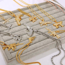 Load image into Gallery viewer, Revolver Uzi Gun Pendant Necklaces Women Men Hip Hop Jewelry Steampunk Bling Rhinestone Gold Long Chain Necklace