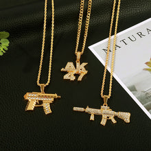 Load image into Gallery viewer, Revolver Uzi Gun Pendant Necklaces Women Men Hip Hop Jewelry Steampunk Bling Rhinestone Gold Long Chain Necklace