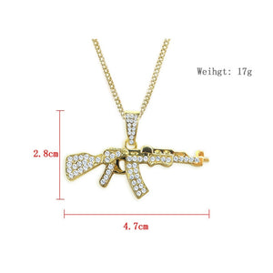 Revolver Uzi Gun Pendant Necklaces Women Men Hip Hop Jewelry Steampunk Bling Rhinestone Gold Long Chain Necklace