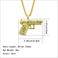 Load image into Gallery viewer, Revolver Uzi Gun Pendant Necklaces Women Men Hip Hop Jewelry Steampunk Bling Rhinestone Gold Long Chain Necklace