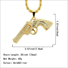 Load image into Gallery viewer, Revolver Uzi Gun Pendant Necklaces Women Men Hip Hop Jewelry Steampunk Bling Rhinestone Gold Long Chain Necklace