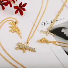 Load image into Gallery viewer, Revolver Uzi Gun Pendant Necklaces Women Men Hip Hop Jewelry Steampunk Bling Rhinestone Gold Long Chain Necklace