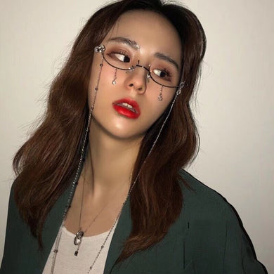 Alloy Eyeglasses Frame for Women Eyewear Water Drop Lensless Chain Pendant Decoration Half Frame Glasses frame