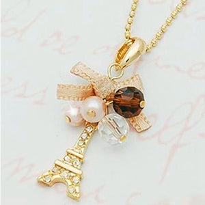 Fashion Alloy Lace Bow Tower Statement Necklace For Woman Imitation Pearls Beads Necklaces & Pendants Jewelry