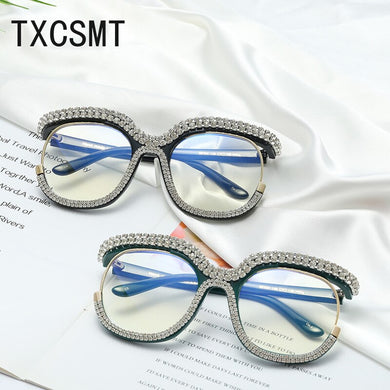 Anti Blue Light Glasses Women Prescription Eyewear 2023  Brand Rhinestone Frame Can Be Equipped with Myopia Lenses