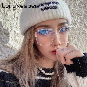 Anti-blue Light Eyeglasses Women Oversized Square Glasses Frame Female Retro Black Big Eyeglasses Computer Spectacles