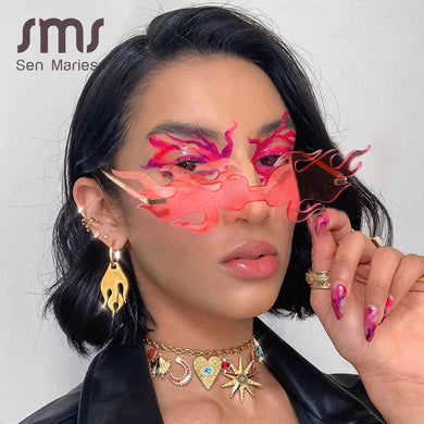 Big Fire Wave Flame Sunglasses Women Men Oversized Rimless Wave Sun Glasses Eyewear  Punk Sunglasses Gafas de