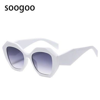 Big Fram Polygonal Sunglasses Women  Brand Designer Eyeglasses Men Oversized Retro Square Sun Glasses White UV 400