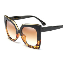 Load image into Gallery viewer, Big Frame Cat Eye Sunglasses Women Luxulry Brand Designer Vintage Leopard Homme Girl Sun Glasses Classic Black Shades