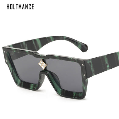 Big Frame Women Eyewear One Piece Square Sunglass Female Personality Gemstone Sunglasses Vintage Men Sun Glass UV400