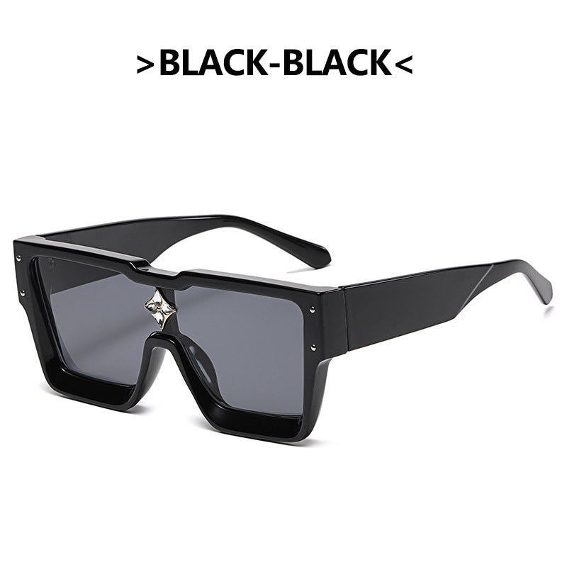 Big Frame Women Eyewear One Piece Square Sunglass Female Personality Gemstone Sunglasses Vintage Men Sun Glass UV400