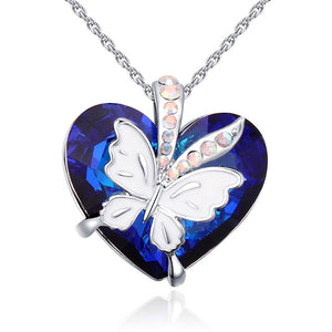 Fashion Blue Heart Pendant Necklace Crystals From Swarovski Butterfly Necklaces & Pendants For For Valentine'S D Gift Of Love