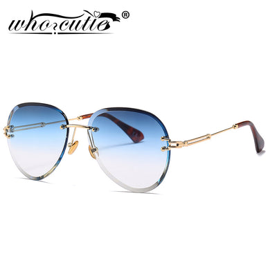Blue Rimless Sunglasses Women 2023 Brand Design UV400  Aviation Sun Glasses Cutting Lens Gradient Shades S417