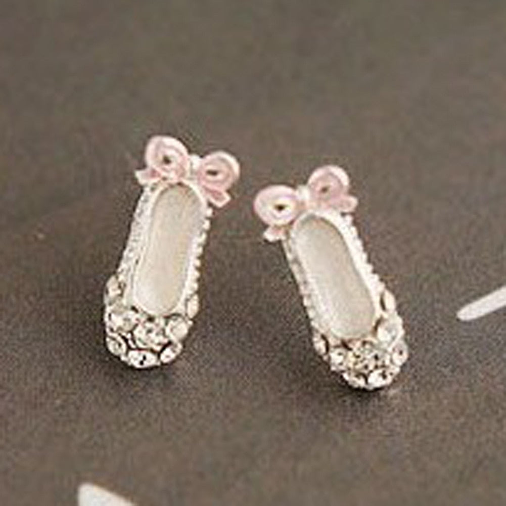 Fashion Brand Delicate Ballet Shoes Beautiful Bow Crystal Earrings Girl Favorites
