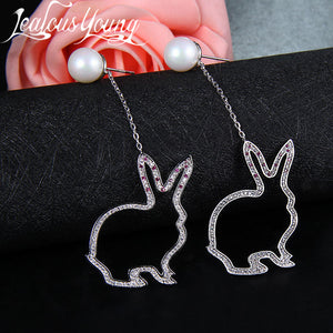 Fashion Brand Jewelry Rabbit Crystal Dangle Earring With Imitation Pearls Pendant Vintage Women Jewelry Earrings Brinco AE321