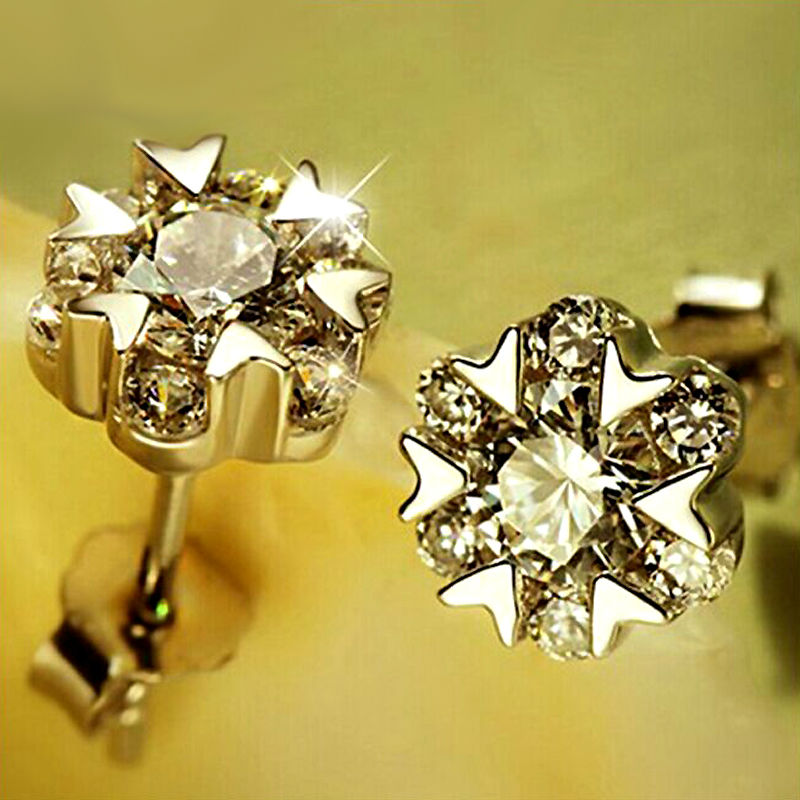 Fashion Bridal Jewelry Round &Marquise Cut Wedding Earrings CZ Flower Stud Earrings E329
