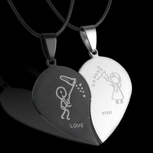 Fashion Broken Heart Pendant Lover Necklace Leather Chain Necklace Stainless Steel couple Necklaces