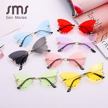 Load image into Gallery viewer, Butterfly Diamond Sunglasses Women 2023 Rimless Sun Glasses Oversized Steampunk Eyeglasses Vintage Eyewear UV400 Men