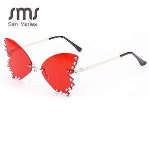 Butterfly Diamond Sunglasses Women 2023 Rimless Sun Glasses Oversized Steampunk Eyeglasses Vintage Eyewear UV400 Men