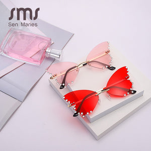Butterfly Diamond Sunglasses Women 2023 Rimless Sun Glasses Oversized Steampunk Eyeglasses Vintage Eyewear UV400 Men