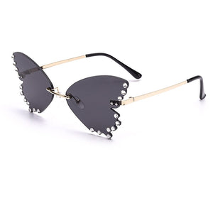 Butterfly Diamond Sunglasses Women 2023 Rimless Sun Glasses Oversized Steampunk Eyeglasses Vintage Eyewear UV400 Men