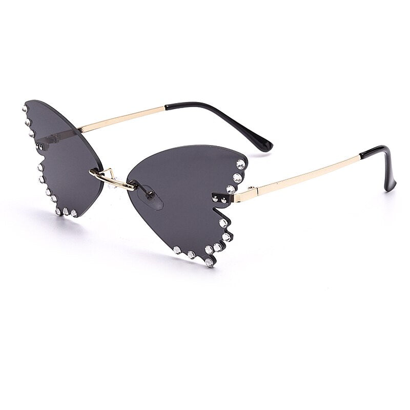 Butterfly Diamond Sunglasses Women 2023 Rimless Sun Glasses Oversized Steampunk Eyeglasses Vintage Eyewear UV400 Men