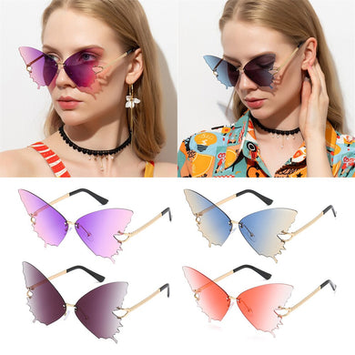 Butterfly Rimless Sunglasses for Women UV Protection Oversized Steampunk Glasses Anti-Reflective  Gradient Sun Glasses