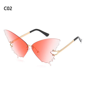 Butterfly Rimless Sunglasses for Women UV Protection Oversized Steampunk Glasses Anti-Reflective  Gradient Sun Glasses