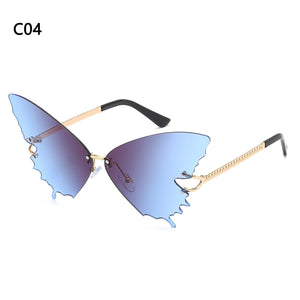Butterfly Rimless Sunglasses for Women UV Protection Oversized Steampunk Glasses Anti-Reflective  Gradient Sun Glasses