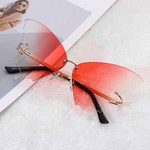 Butterfly Rimless Sunglasses for Women UV Protection Oversized Steampunk Glasses Anti-Reflective  Gradient Sun Glasses