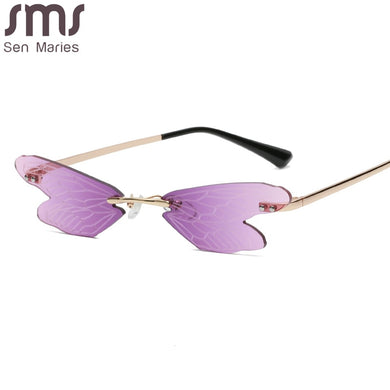 Butterfly Shape Sunglasses Women Vintage Unique Rimless Clear Eyewear Men Sun Glasses Shades UV400 Christmas Gift