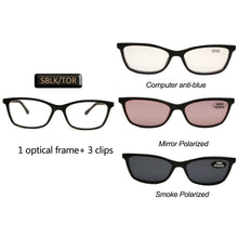 Carica l&#39;immagine nel visualizzatore di Gallery, Occhiali Cat Eye con clip magnetica su occhiali da sole Montature per occhiali da vista polarizzati da donna con 3 clip su occhiali Ultem 
