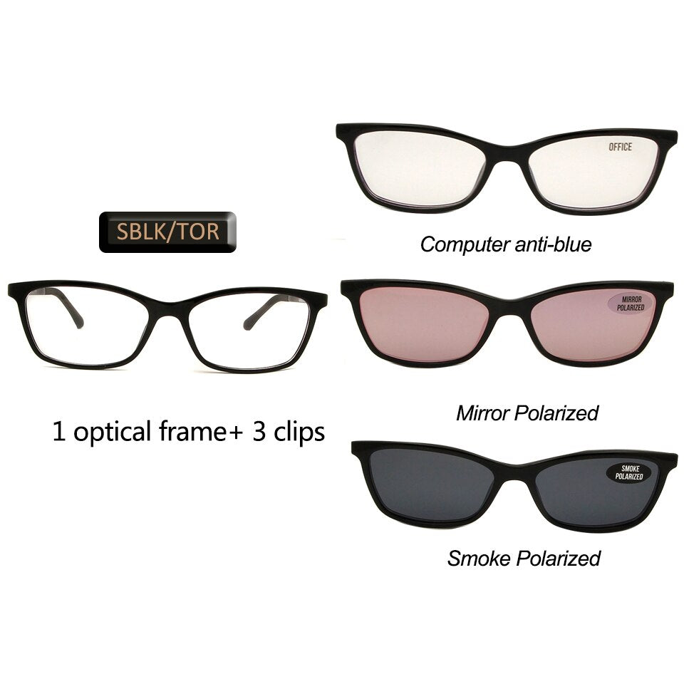 Occhiali Cat Eye con clip magnetica su occhiali da sole Montature per occhiali da vista polarizzati da donna con 3 clip su occhiali Ultem 