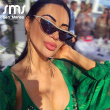 Load image into Gallery viewer, Cat Eye Rhinestones Sunglasses Women  Brand Black Clear Lens One Piece Diamond Sun Glasses Crystal Shades UV400