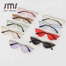 Load image into Gallery viewer, Cat Eye Rhinestones Sunglasses Women  Brand Black Clear Lens One Piece Diamond Sun Glasses Crystal Shades UV400