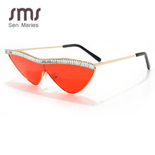 Load image into Gallery viewer, Cat Eye Rhinestones Sunglasses Women  Brand Black Clear Lens One Piece Diamond Sun Glasses Crystal Shades UV400