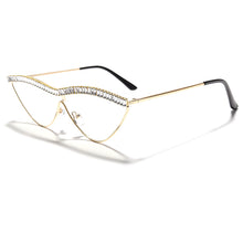 Load image into Gallery viewer, Cat Eye Rhinestones Sunglasses Women  Brand Black Clear Lens One Piece Diamond Sun Glasses Crystal Shades UV400