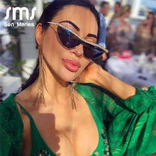 Load image into Gallery viewer, Cat Eye Rhinestones Sunglasses Women  Brand Black Clear Lens One Piece Diamond Sun Glasses Crystal Shades UV400