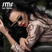 Load image into Gallery viewer, Cat Eye Rhinestones Sunglasses Women  Brand Black Clear Lens One Piece Diamond Sun Glasses Crystal Shades UV400