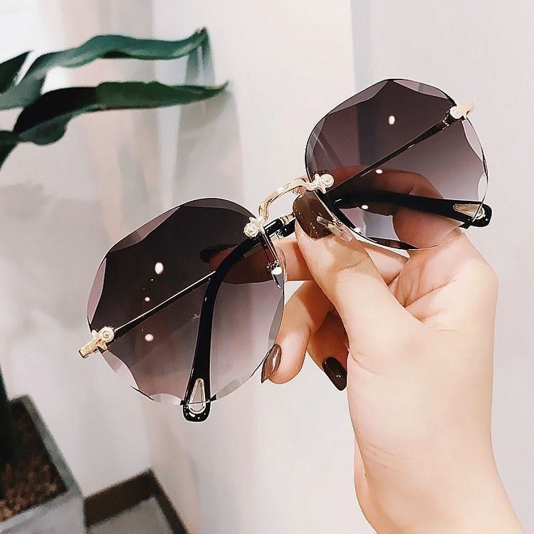 Cat Eye Rimless Sunglasses Women  Brand Design Sun Glasses Ladies Gradient Cutting Lens Eyeglasses UV400