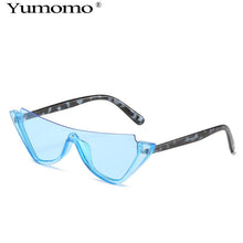 Load image into Gallery viewer, Cat Eye Semi-Rimless Sunglasses Women Vintage One Piece Blue Champagne Eyewear Popular Men Sun Glasses Shades UV400