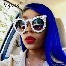 Load image into Gallery viewer, Cateyes sunglasses women Diamond crystal Pearl Decoration oversize clear eyeglasses sun glasses men shades oculs