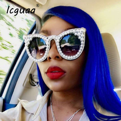 Cateyes sunglasses women Diamond crystal Pearl Decoration oversize clear eyeglasses sun glasses men shades oculs