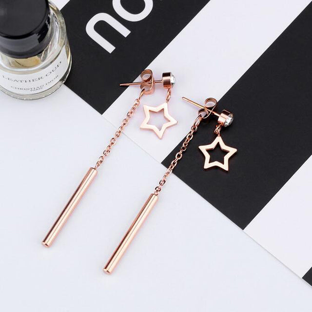 Fashion Celebrities Jewelry Wholesale Women Rose Gold Long Bar Earring Quote tassel Earrings With Rhinestone