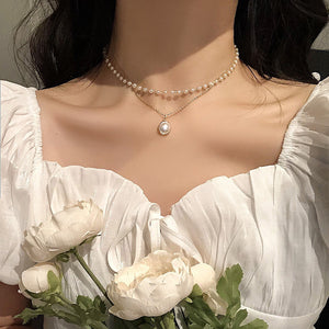 Chain Pearl Necklace For Women Baroque Pearl Metal Charm Pendants Necklaces Choker Bead Chain Jewelry Gifts